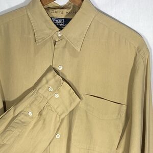 POLO RALPH LAUREN Shirt Warwick Long Sleeve Button Front Pocket Mens 15.5 M Tan